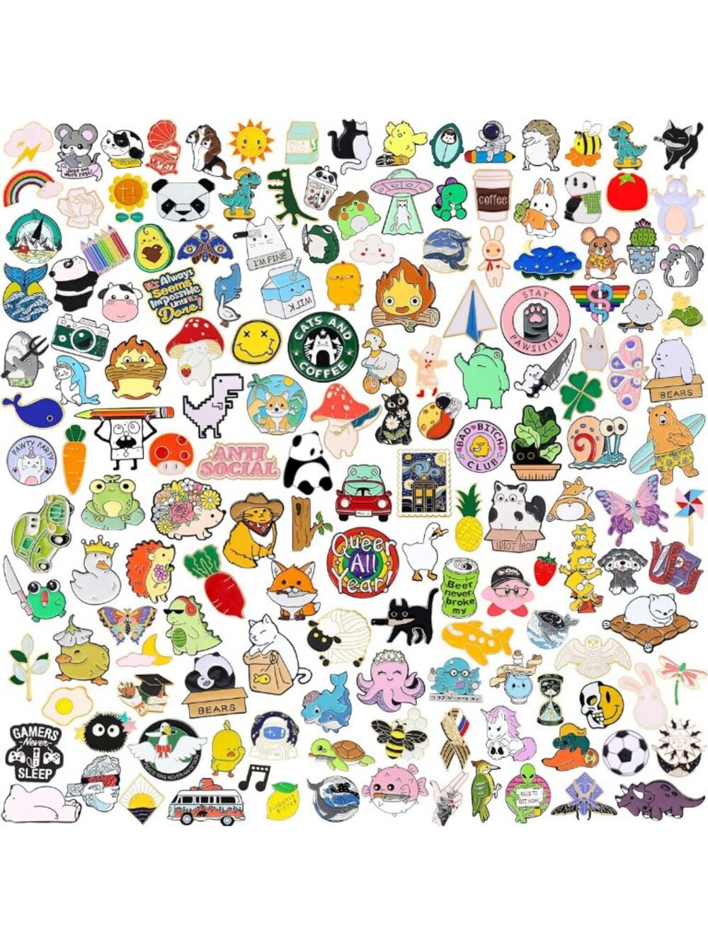 100 Mixed Enamel Cartoon Pins for Backpacks, Hats & Clothes - Fun Accessories!